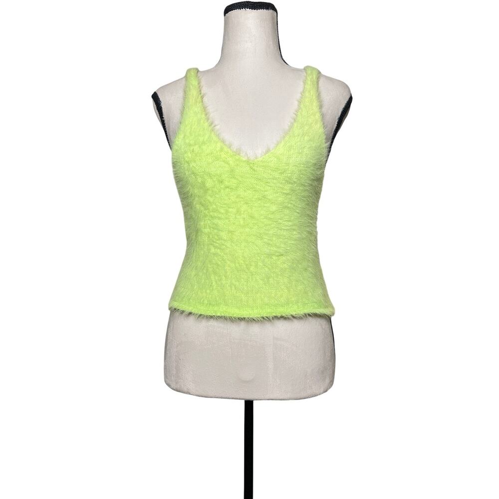 re:named Fuzzy Knit Tank Top Shirt Sleeveless V Neck Lime Green Medium / Large